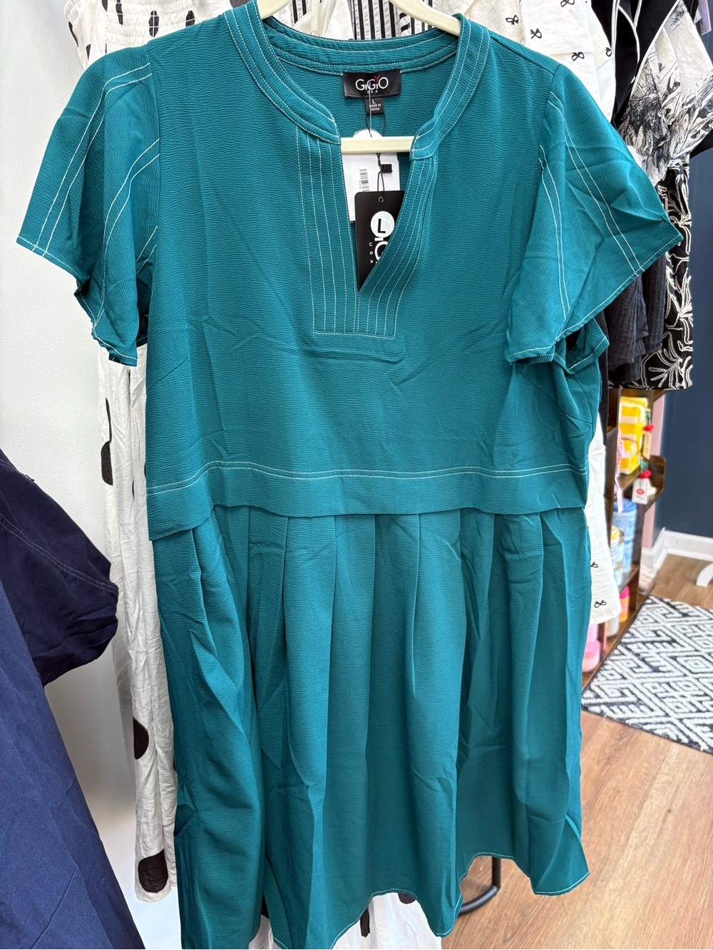 G+O Teal Short-Sleeve Pleated Midi Dress - Picture 1 of 1